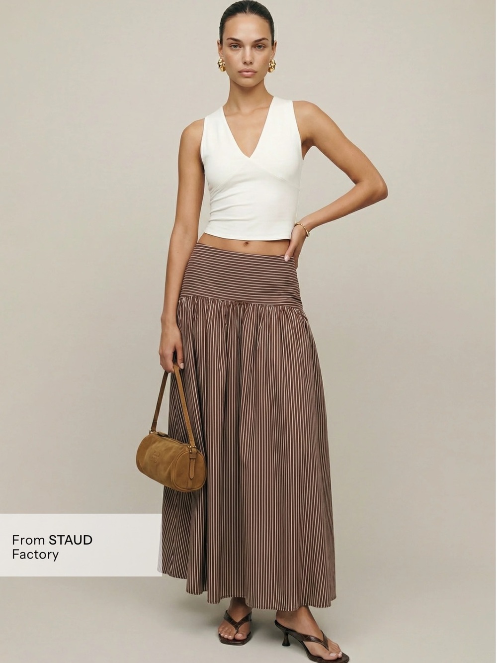 CAARA x Few Moda Vashti Coffee Stripe Drop Waist Maxi Skirt NWT size 0 $172